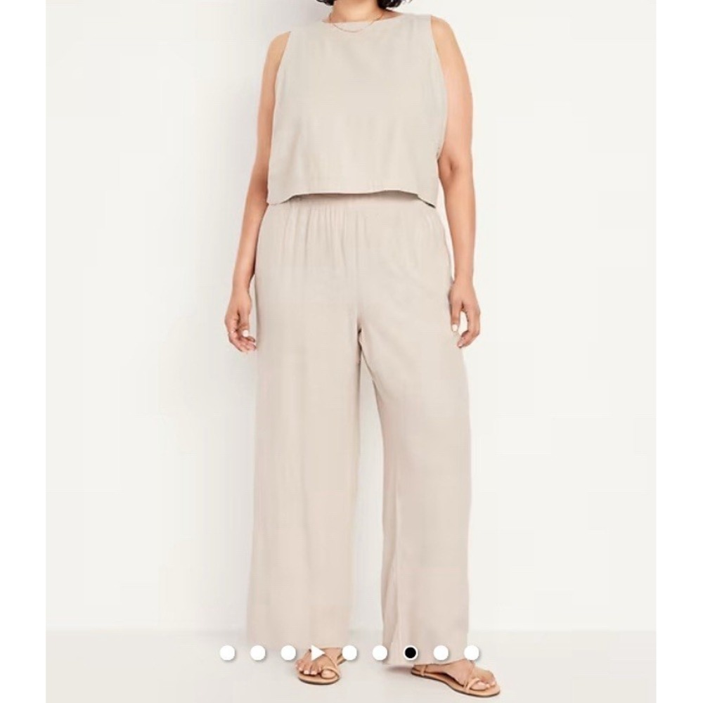 Old Navy NEW High-Rise Wide Leg Linen-Blend Tailored Tan Pants Size 4X